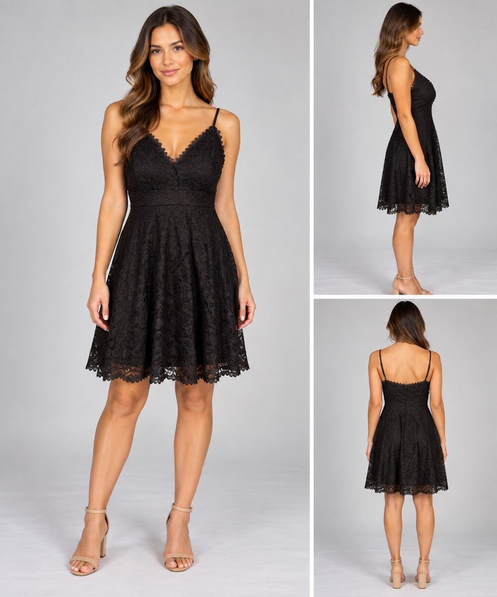 Streetwear Society Womens LBD Dress Lace Spaghetti Strap Babydoll Empire Waist
